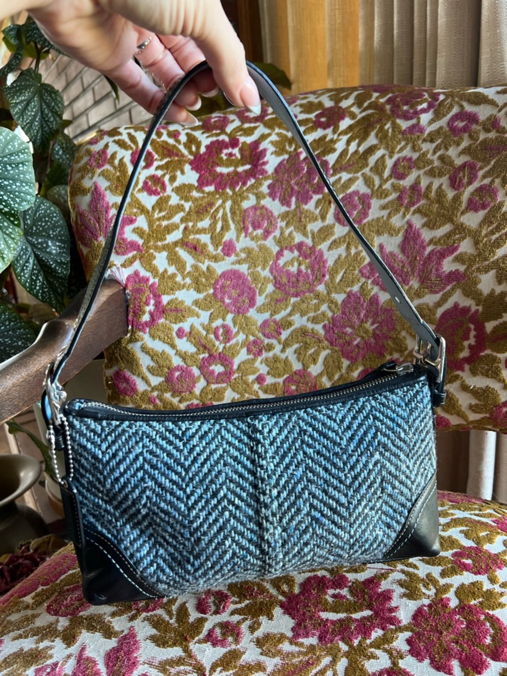 Coach Blue Herringbone Hampton Shoulder Bag F11213